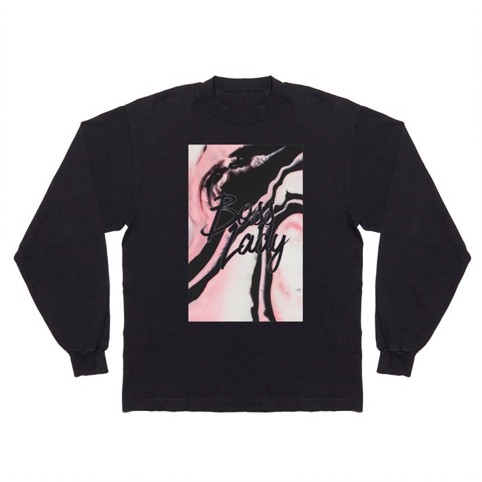 Boss Lady Pink Black Painted Marble Long Sleeve T Shirt