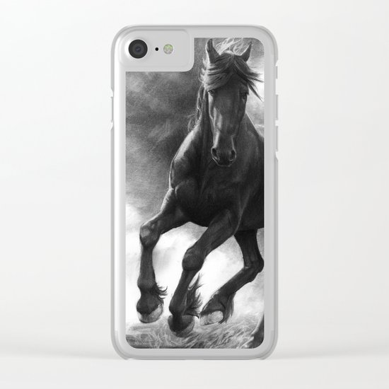 Horse in Storm - GRAPHITE DRAWING Clear iPhone Case