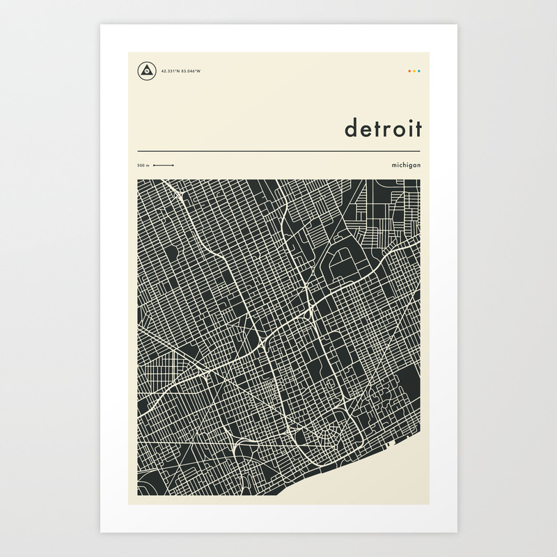 Detroit Map Art Print By Jazzberryblue Society6