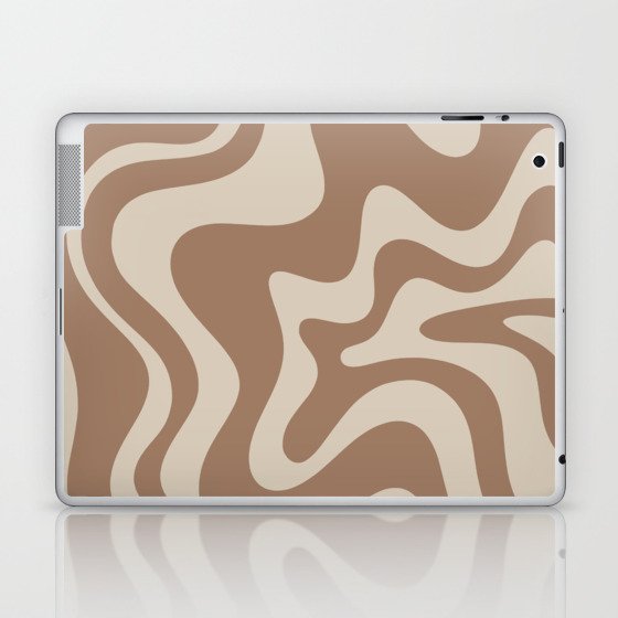 Liquid Swirl Contemporary Abstract Pattern in Chocolate Milk Brown and Beige Laptop & iPad Skin