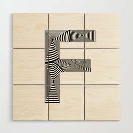 capital letter F in black and white, with lines creating volume effect Wood Wall Art