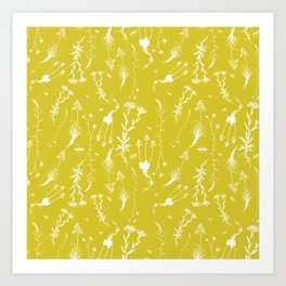 Vintage English Field Flowers - Yellow Art Print