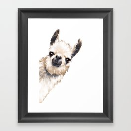 Sneaky Llama White Framed Art Print