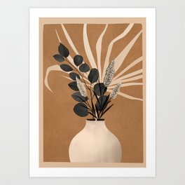 Minimal vase with plant leaves 1 Art Print