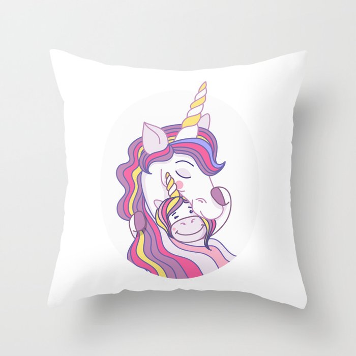 Unicorn mother with her unicorn baby Throw Pillow