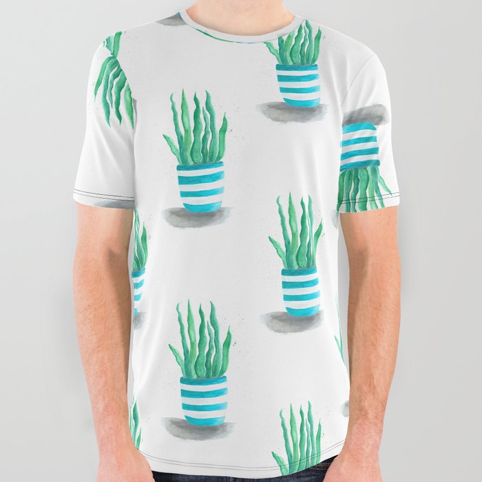 Succulents in a turquoise pot All Over Graphic Tee