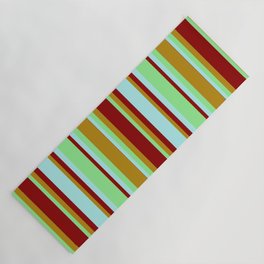 [ Thumbnail: Light Green, Dark Goldenrod, Dark Red, and Turquoise Colored Lines/Stripes Pattern Yoga Mat ]
