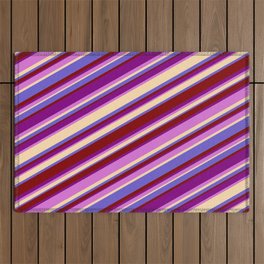 [ Thumbnail: Eyecatching Purple, Orchid, Tan, Slate Blue & Maroon Colored Lined Pattern Outdoor Rug ]