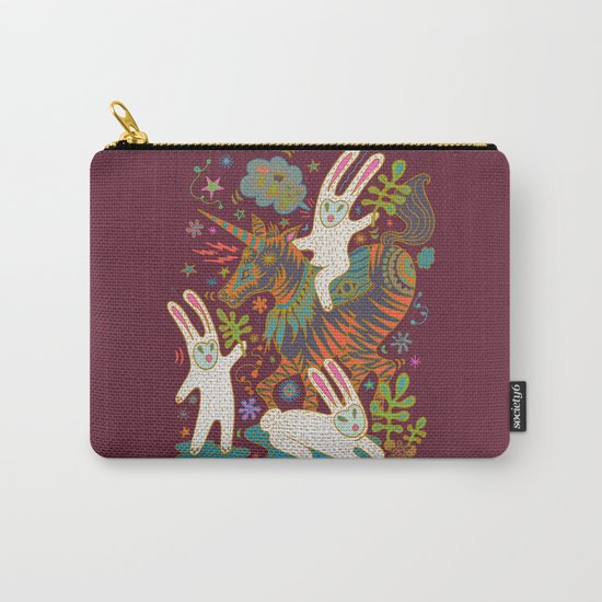 Three Rabbits and a Unicorn Carry-All Pouch