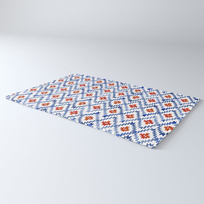 blue rhombus balinese ikat mini Rug