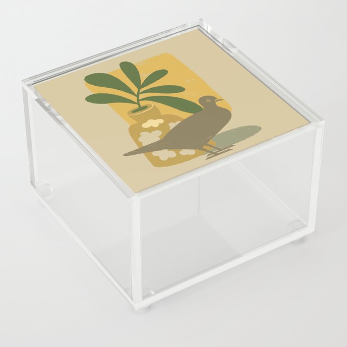Tan Beige Dove with Leaves and Flowers  Acrylic Box