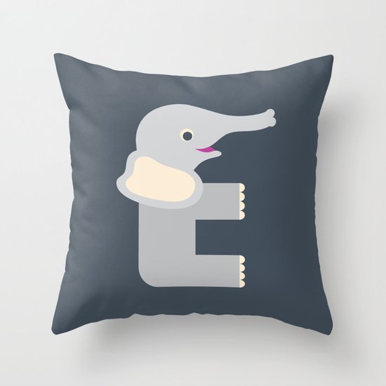 Letter E // Animal Alphabet // Elephant Monogram Throw Pillow