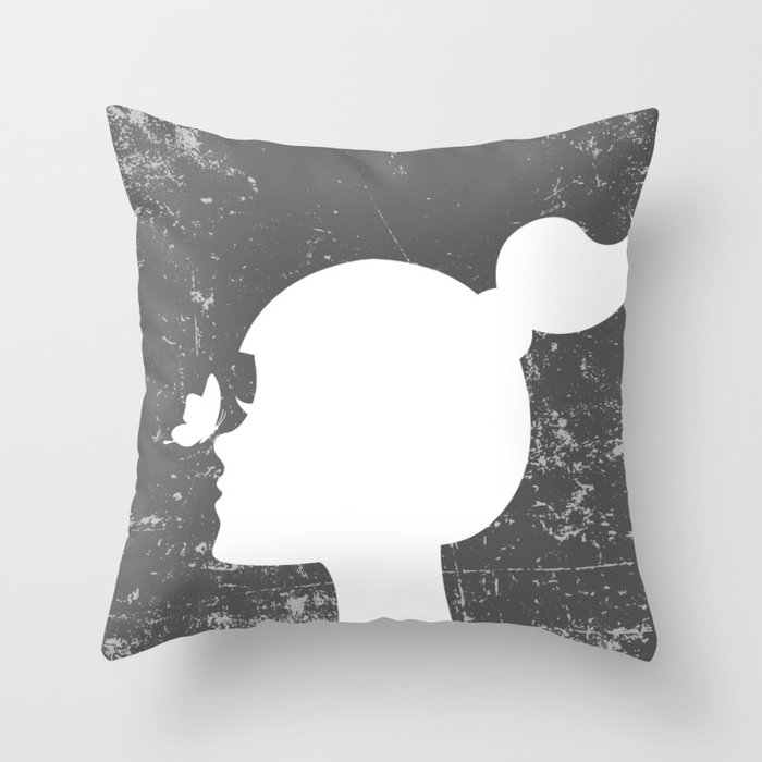 Girl and Butterfly Throw Pillow