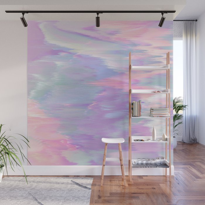 Abstract pink lavender teal ikat brushstrokes Wall Mural