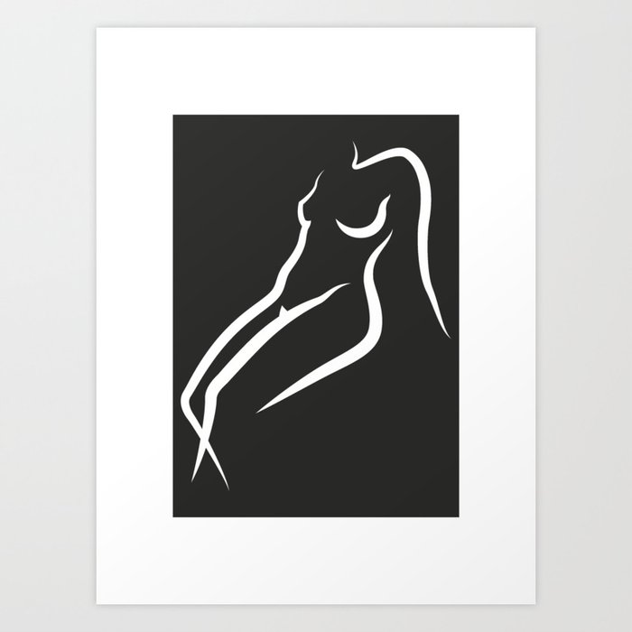 nude in lines on black Art Print