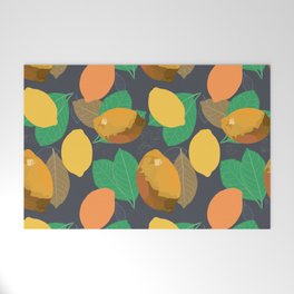 Lemons and leafs, warm yellow on grey Welcome Mat