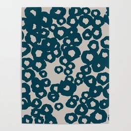 Turquoise on Neutral Gray Circle Design / Abstract Circle Pattern / Large Hand Painted Circles Motif / Loose Abstract Design / Poster