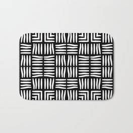 Geometric Black and White Tribal-Inspired Woven Pattern Bath Mat | Graphicdesign, Tribal, Symmetrical, Graphic, Digital, Textured, Geometric, Geometry, Relief, Totemic 