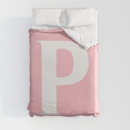 P MONOGRAM (WHITE & PINK) Duvet Cover | Letters, Customised, Monogram, Custom, Pinkandwhite, Personal, Retro, Text, Personalized, Abecedary 