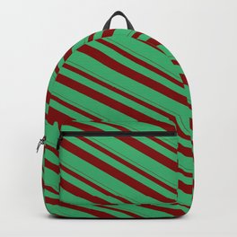 [ Thumbnail: Maroon & Sea Green Colored Striped Pattern Backpack ]