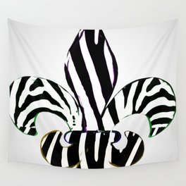 Black and White Zebra Stripe Fleur De Lis Wall Tapestry
