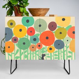 Cat in flower garden Credenza