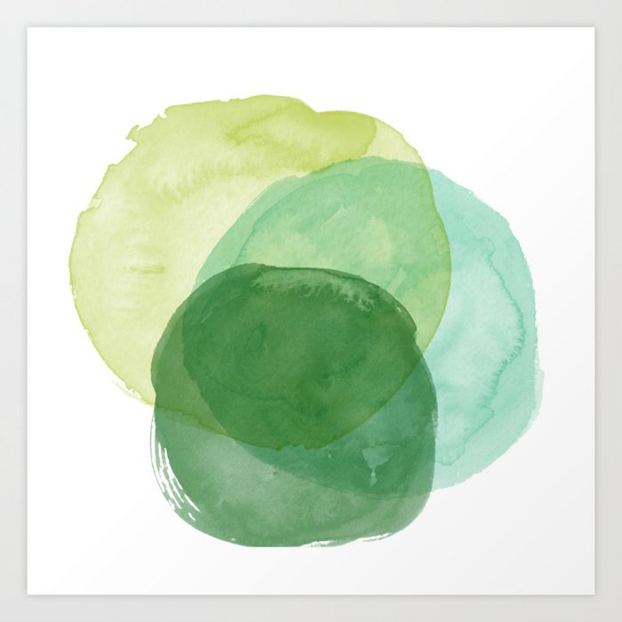 Abstract Organic Watercolor Shapes Painting in Green Art Print