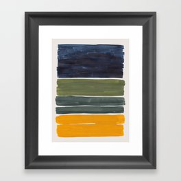 Minimalist Mid Century Color Block Color Field Rothko Navy Blue Olive Green Yellow Pattern by Ejaaz Haniff Framed Art Print