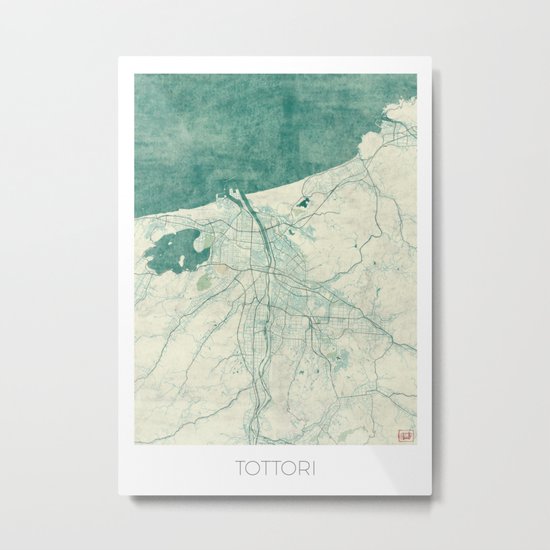 Tottori Map Blue Vintage Metal Print
