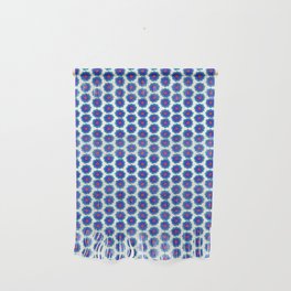 Simple Blue Flowers with Polka Dots on White Wall Hanging
