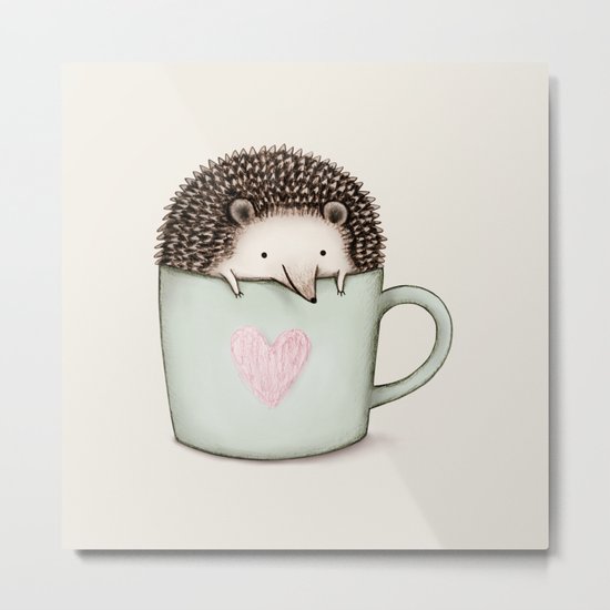 Hedgehog in a Mug Metal Print