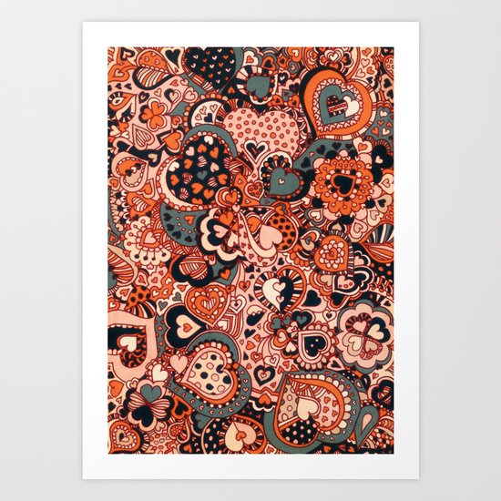 Doodle hearts Art Print