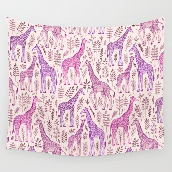 Pink Giraffe Pattern Wall Tapestry