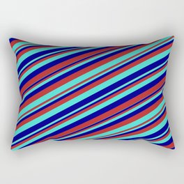 [ Thumbnail: Blue, Red & Turquoise Colored Stripes Pattern Rectangular Pillow ]