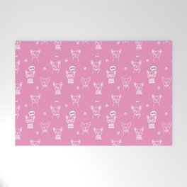 Pink and White Hand Drawn Dog Puppy Pattern Welcome Mat