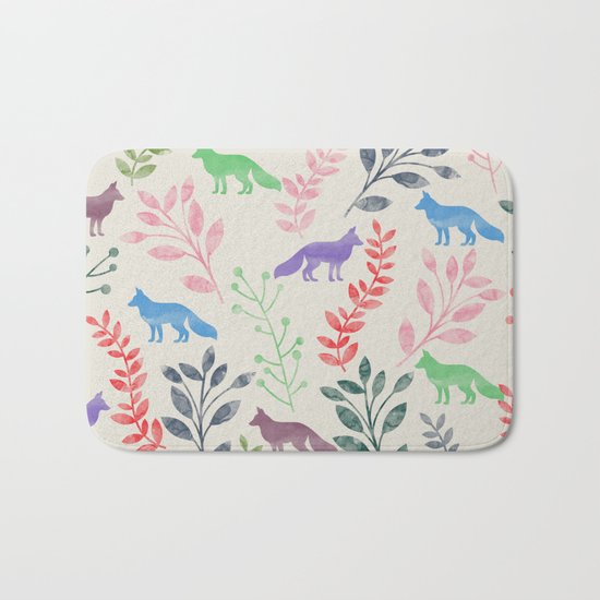 Watercolor Floral & Fox III Bath Mat