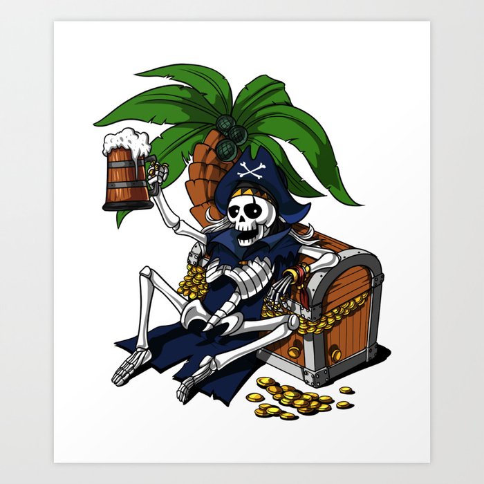 Pirate Skeleton Captain Drinking Beer Party Art Print