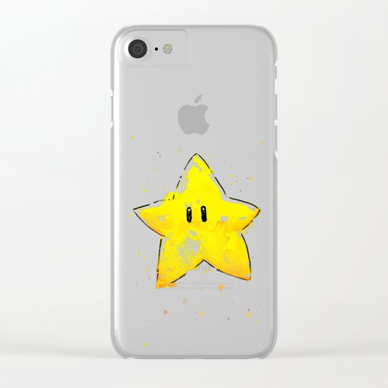 Invincibility Star Mario Watercolor Geek Gamer Art Clear iPhone Case