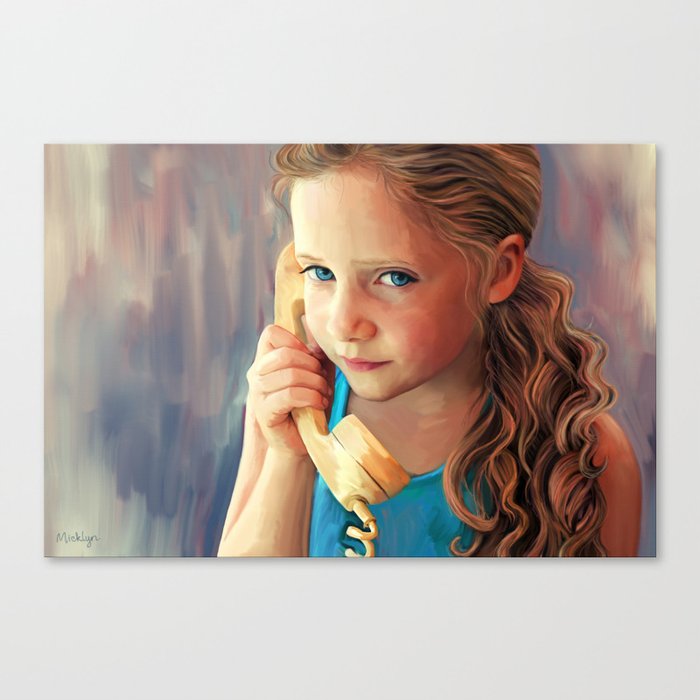 The Confidante - painting of a young girl on the phone Canvas Print