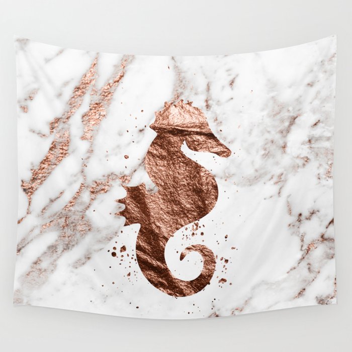 Rose gold seahorse marble Wall Tapestry