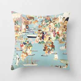 world map illustrated Throw Pillow