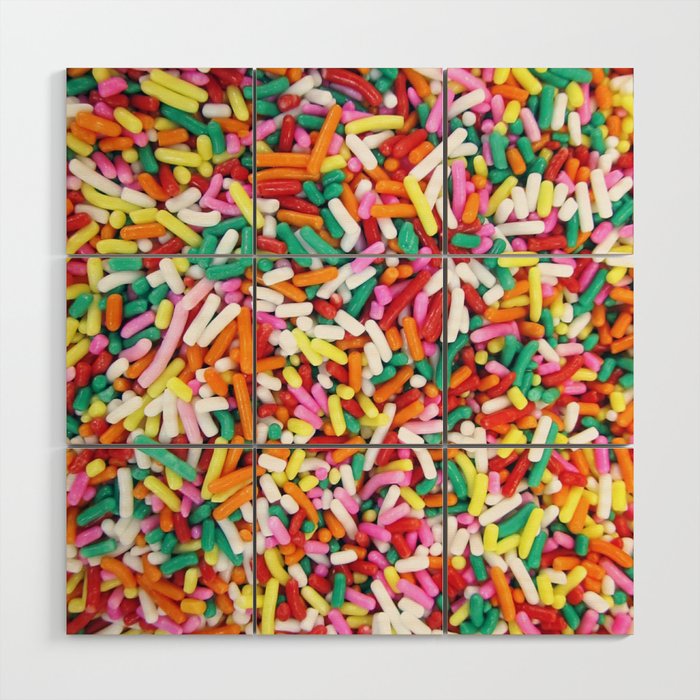 Rainbow Sprinkles, Bright Colorful Pile of Candy Sprinkles Wood Wall Art