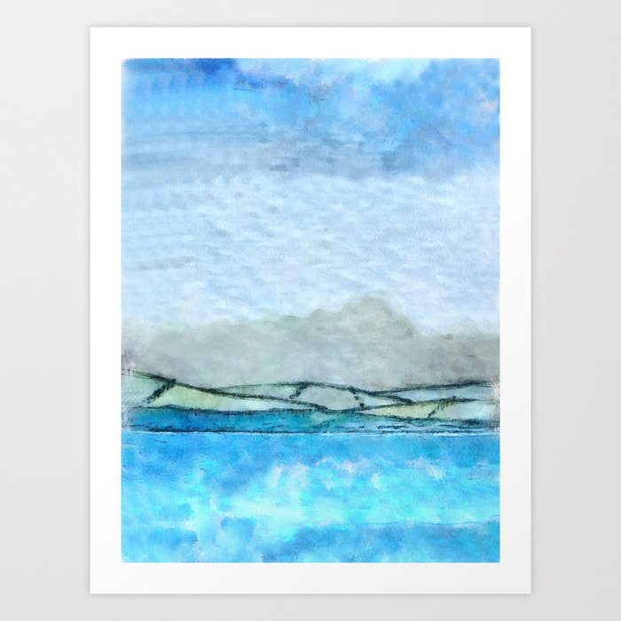 Landscape with fog and blue Art Print