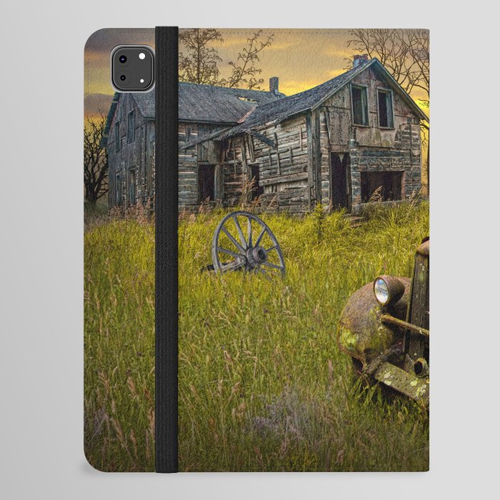 Abandoned Pickup Truck and Farm House at Sunset in a Rural Landscape iPad Folio Case