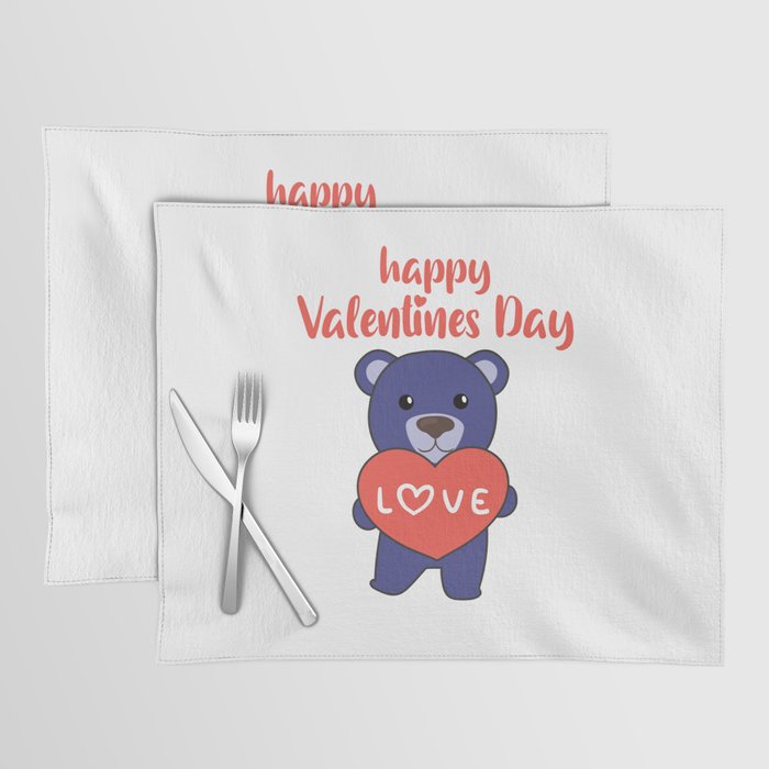 Valentine's Day Bear Cute Animals With Hearts Placemat