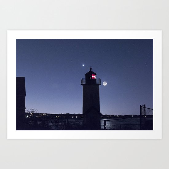 Moon Venus and the Annisquam Lighthouse Art Print