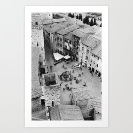 Italian streets | The square of San Gimignano, Italy | Analog photography black and white |Art Print Art Print