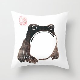 Matsumoto Hoji Frog Throw Pillow | Asian, Minimalist, Blockprint, Wabisabi, Toad, Painting, Frog, Matsumotohoji, Minimalism, Japanese 