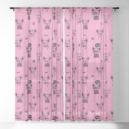 Pink and Black Hand Drawn Dog Puppy Pattern Sheer Curtain