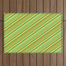 [ Thumbnail: Green & Dark Goldenrod Colored Stripes/Lines Pattern Outdoor Rug ]
